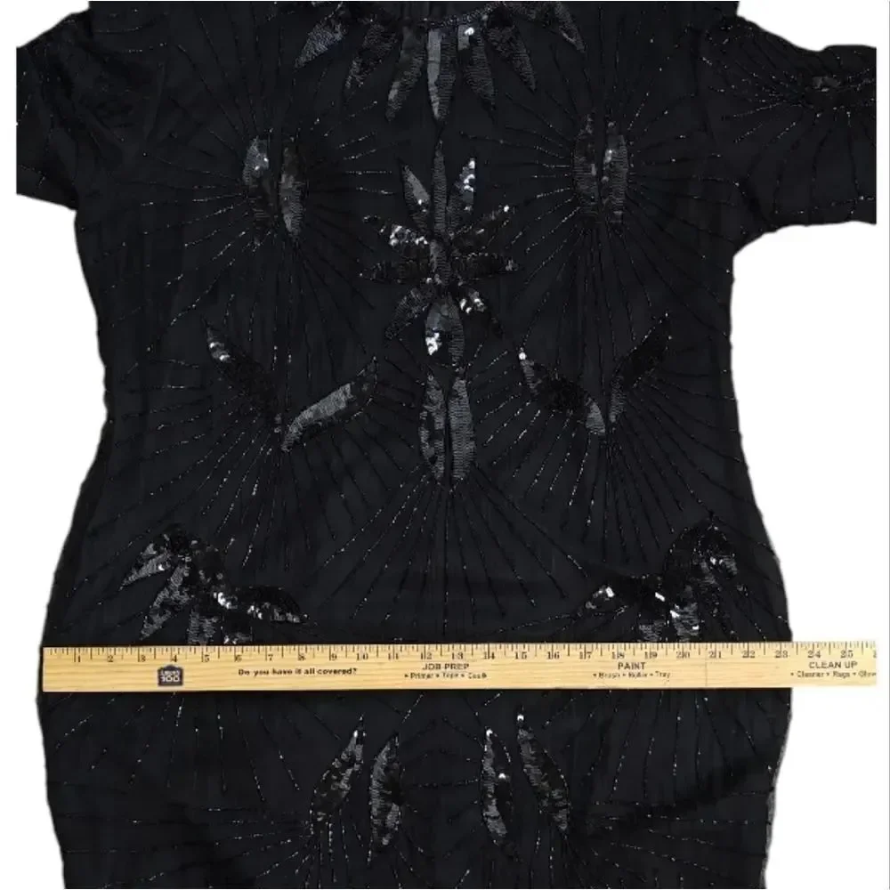 Vintage Jakelin Designs Silk Beaded Chic Black Sequin Midi Dress Size 1X
